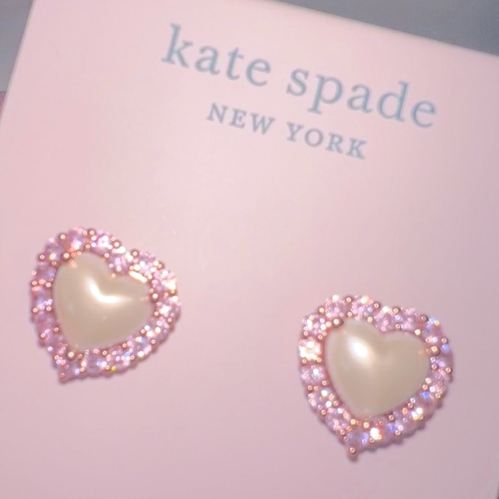 Kate Spade New York Silver-Tone Pave' and imitation pearl heart stud earrings